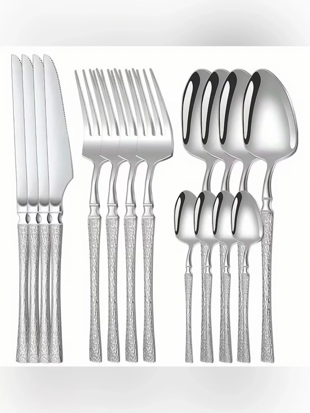 16-Piece Silver Textured Flatware Set for 4 Modern Elegant Cutlery